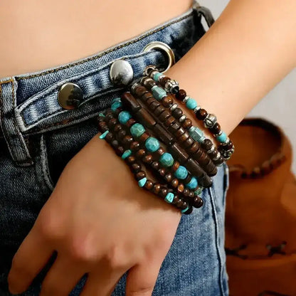 Western Bead Bracelets, Bracelet Sets, Turquoise Strand Bracelets, 7 pcs - The Best New Thing