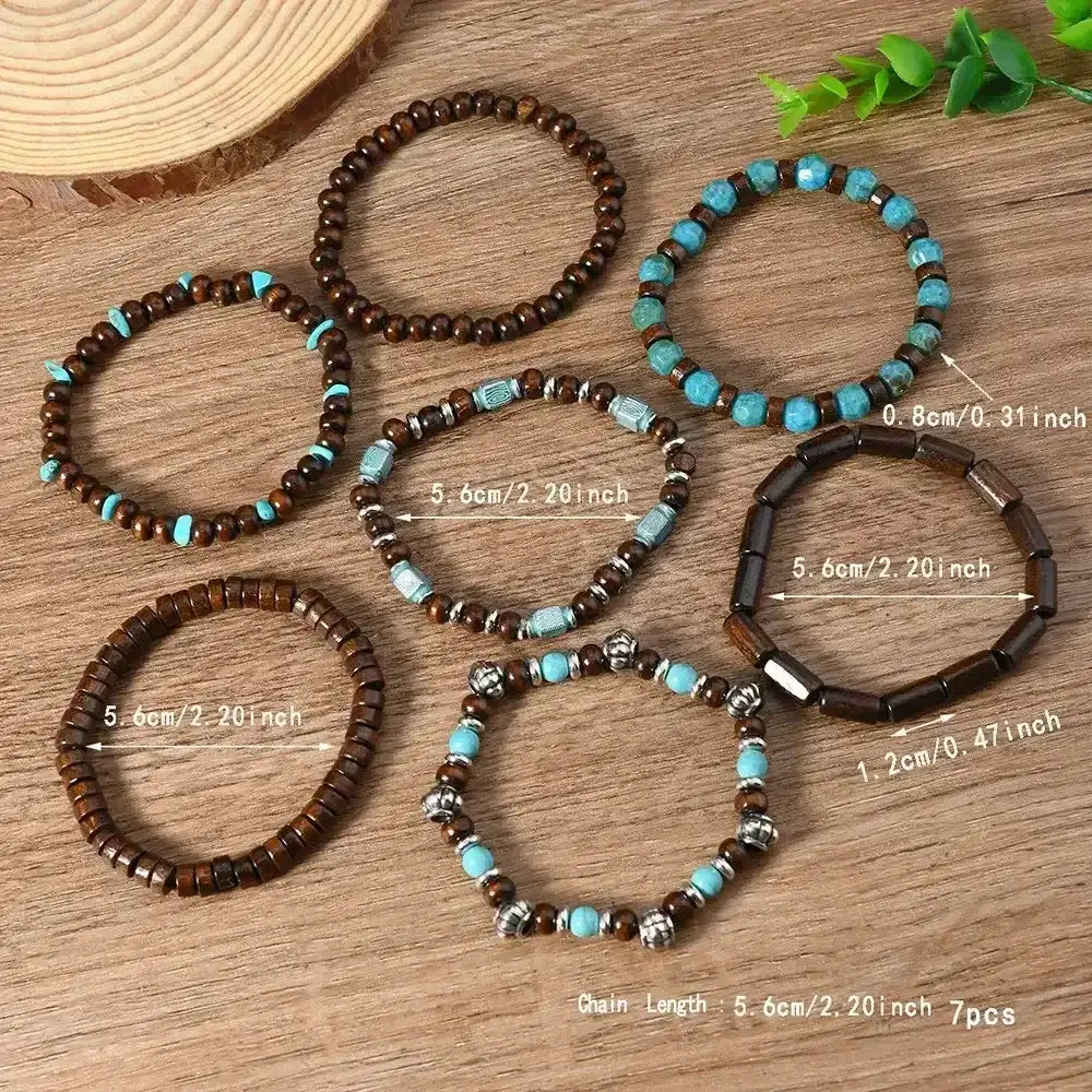 Western Bead Bracelets, Bracelet Sets, Turquoise Strand Bracelets, 7 pcs - The Best New Thing