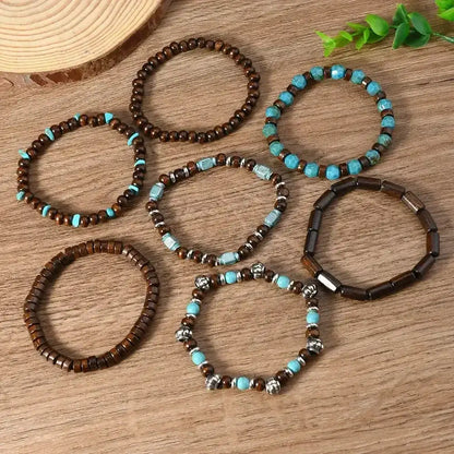 Western Bead Bracelets, Bracelet Sets, Turquoise Strand Bracelets, 7 pcs - The Best New Thing
