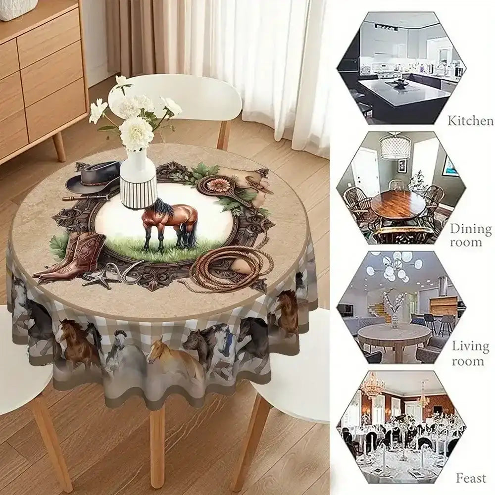 Western Cowboy Horse Round Tablecloth, Western Table Decor - The Best New Thing