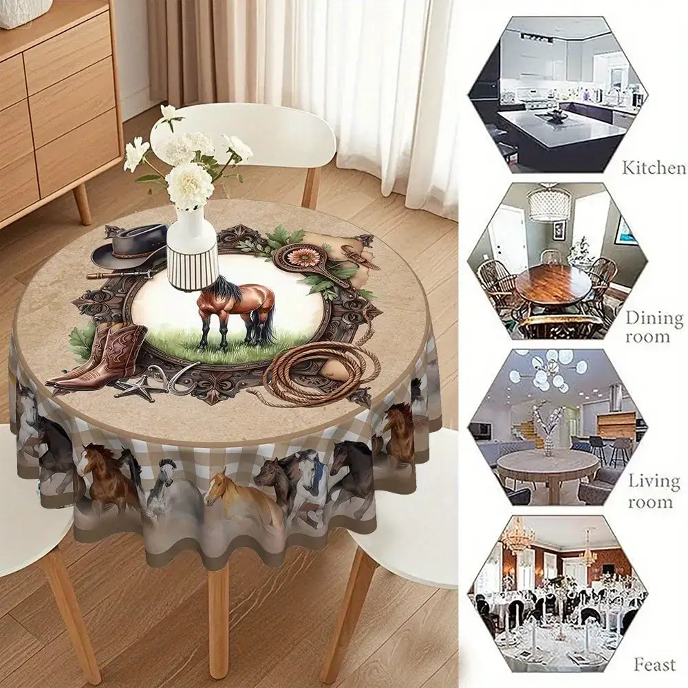 Western Cowboy Horse Round Tablecloth 1pc Western Table Decor Home Decor
