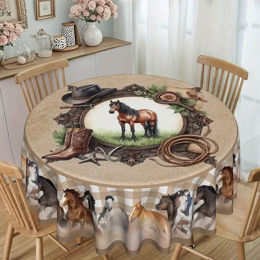 Western Cowboy Horse Round Tablecloth 1pc Western Table Decor Home Decor