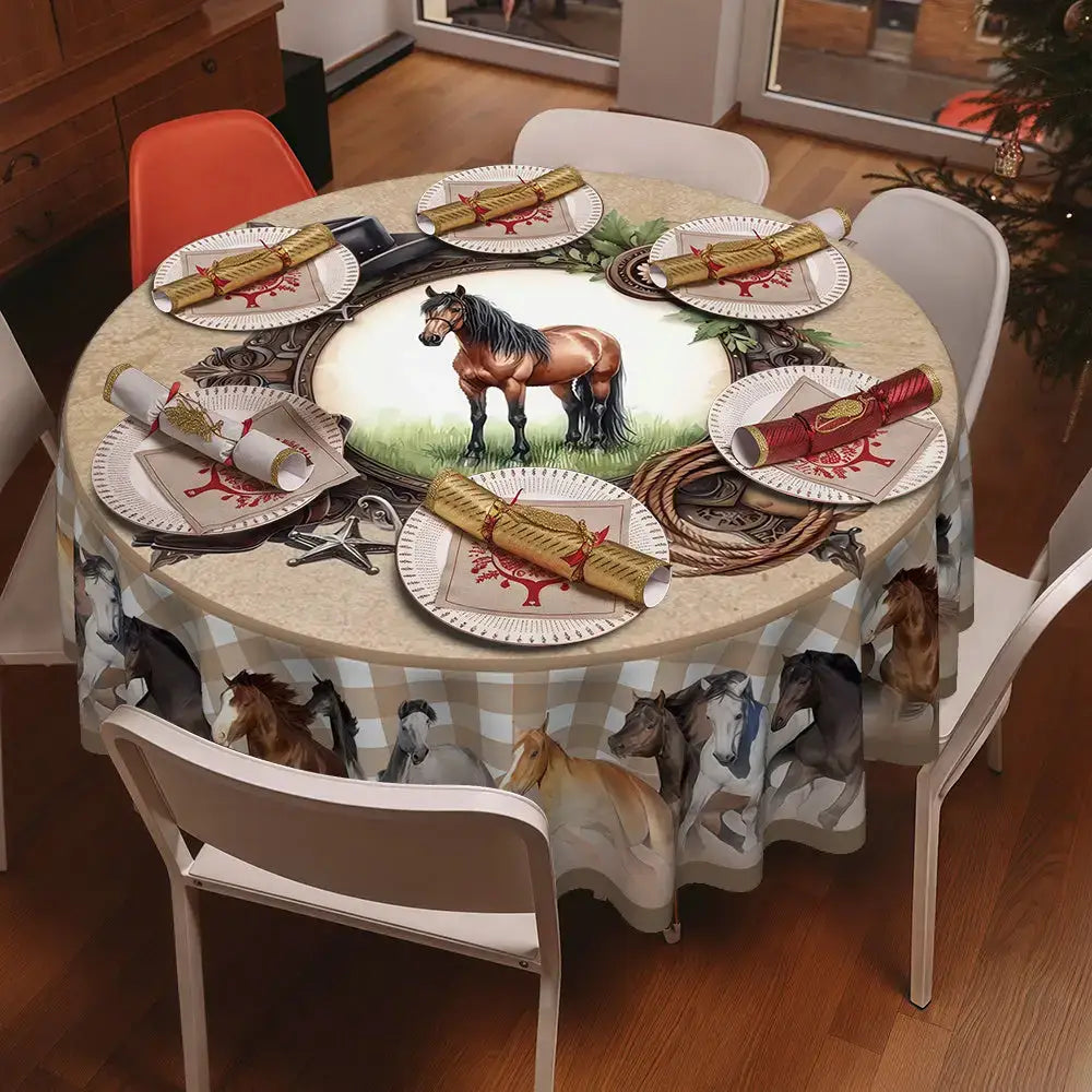 Western Cowboy Horse Round Tablecloth 1pc Western Table Decor Home Decor