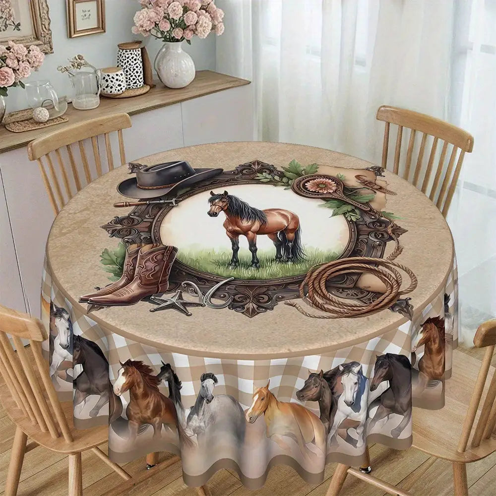 Western Cowboy Horse Round Tablecloth 1pc Western Table Decor Home Decor