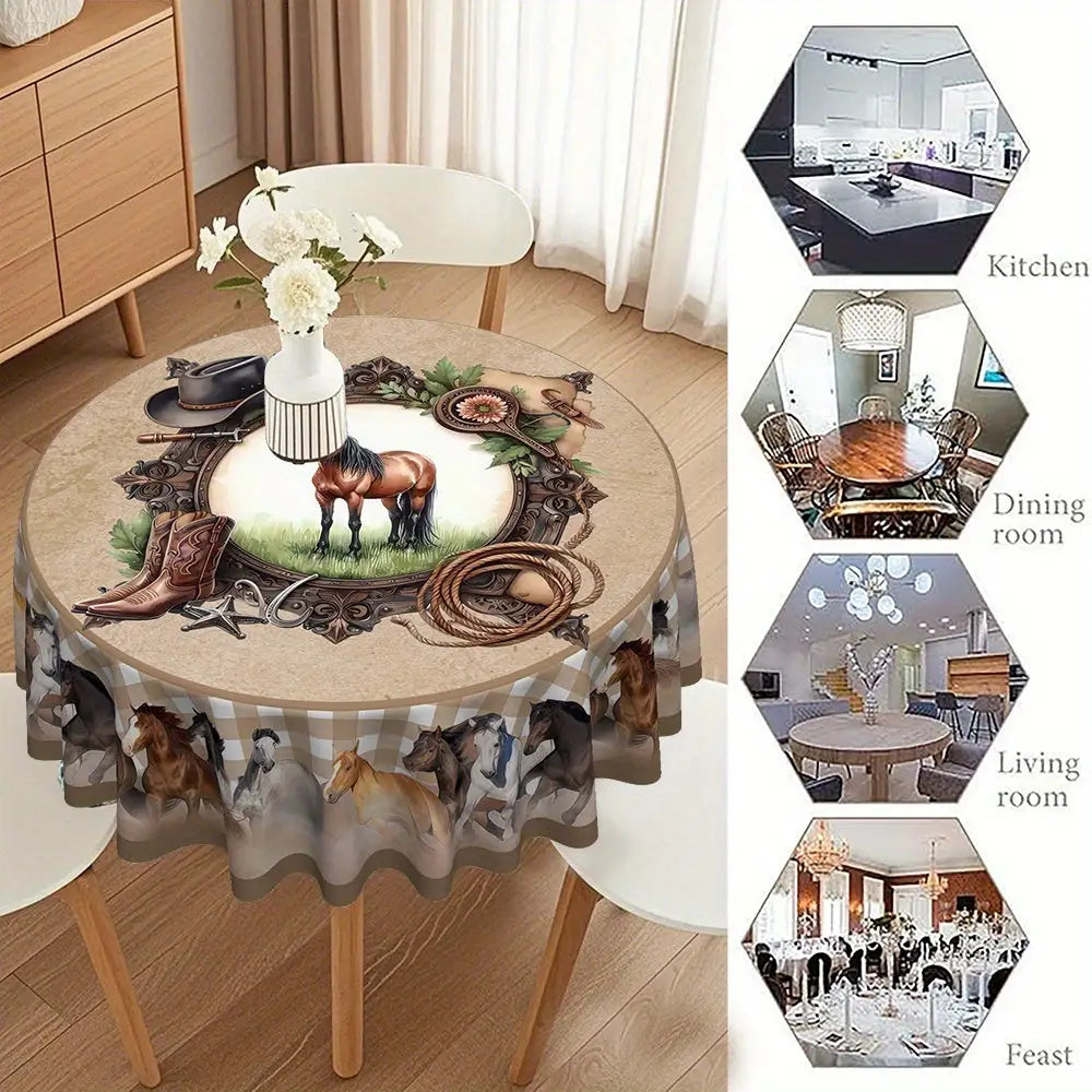 Western Cowboy Horse Round Tablecloth 1pc Western Table Decor Home Decor