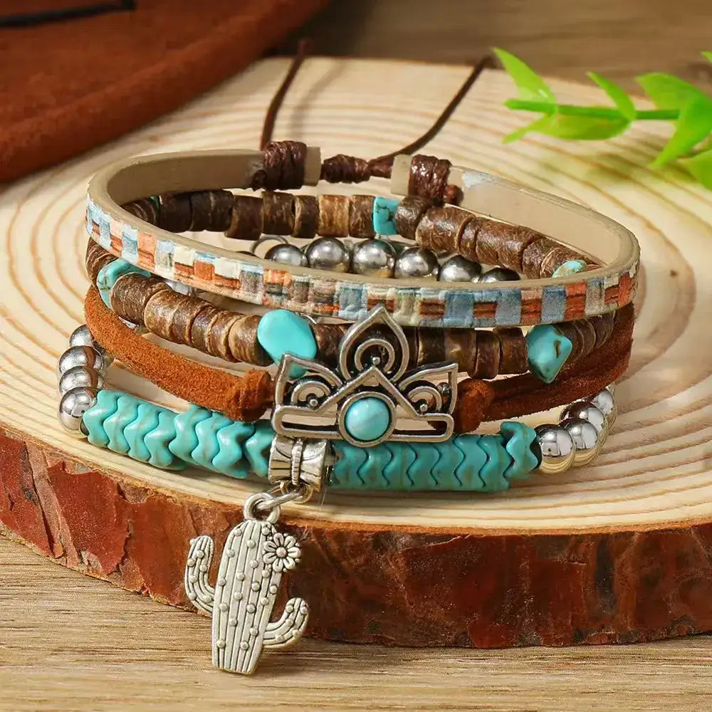 Western Fashion Country Charm Bangle Bracelets Country Style Jewelry 4pcs cactus Jewelry