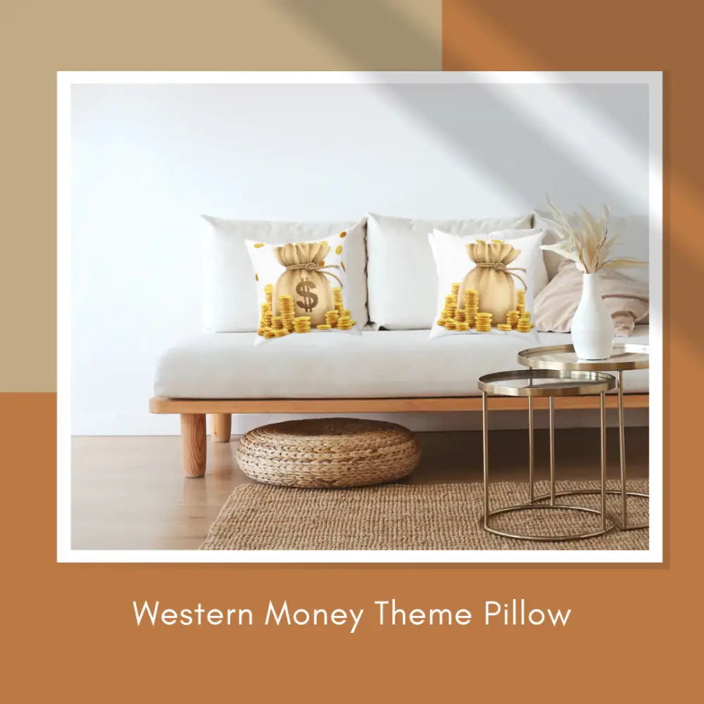 Western Gold Pillow Country Vide Gold Coins Pillow Making Money Theme Pillow 14 x 14 - 14’’ × 14’’ - Home Decor