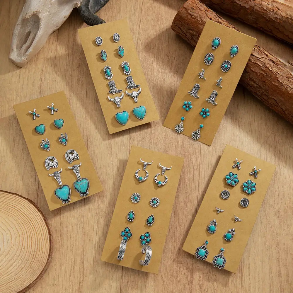 Western Turquoise Earrings Cowgirl Jewelry Earrings for Women 6 pair - Jewelry