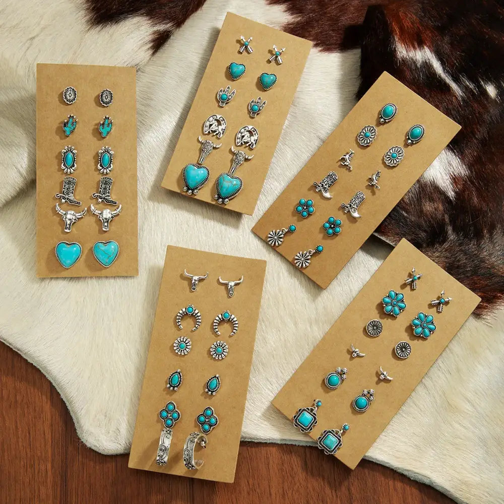 Western Turquoise Earrings Cowgirl Jewelry Earrings for Women 6 pair - Jewelry