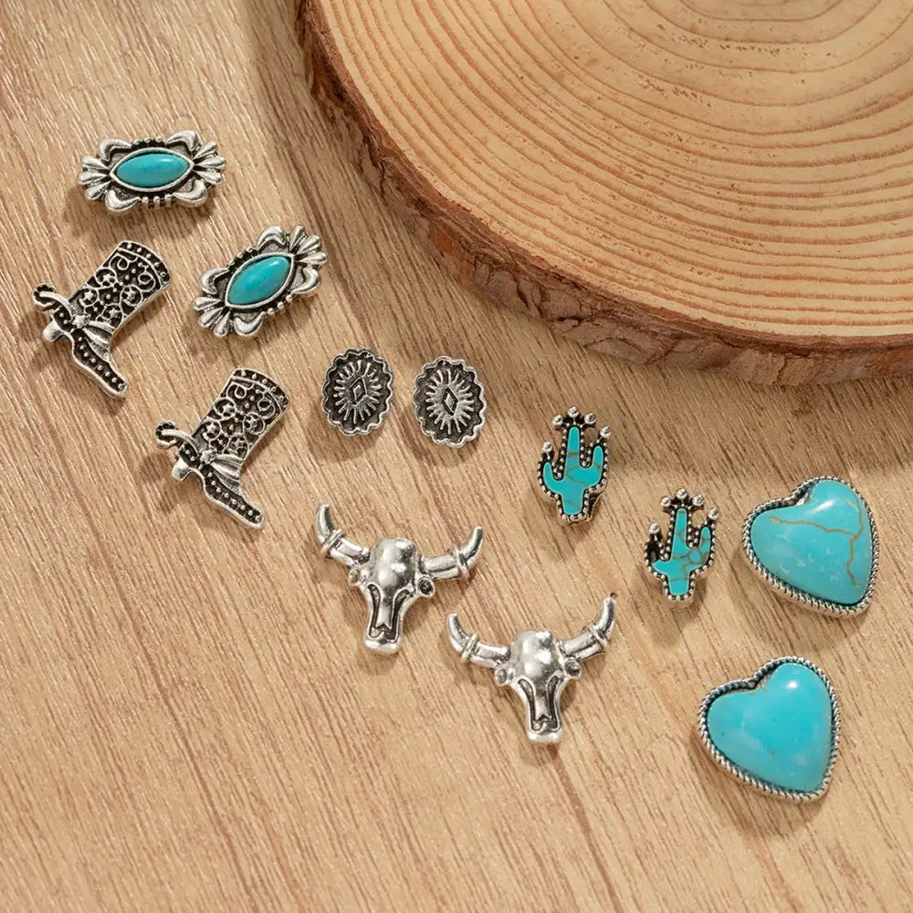 Western Turquoise Earrings Cowgirl Jewelry Earrings for Women 6 pair - Jewelry