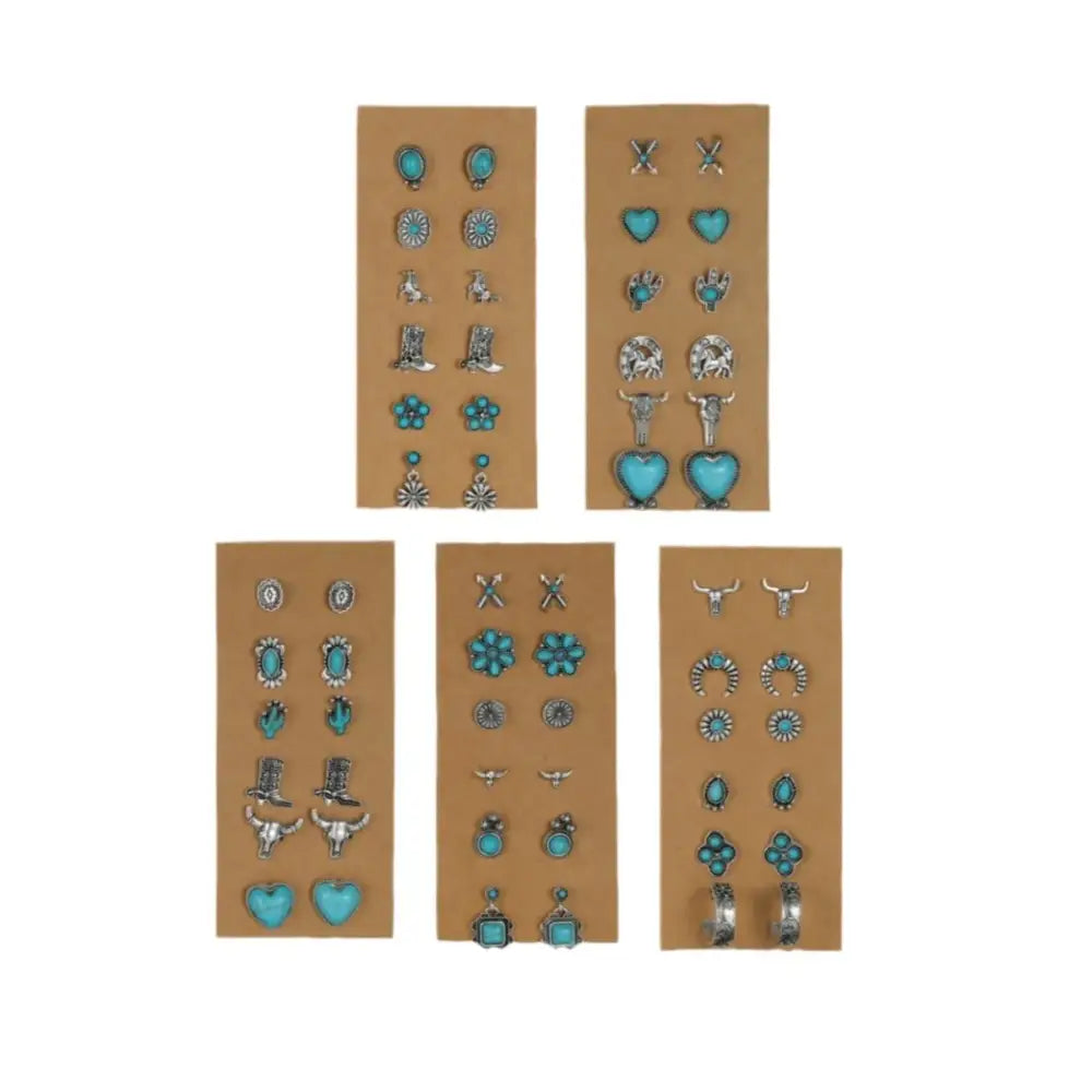 Western Turquoise Earrings Cowgirl Jewelry Earrings for Women 6 pair - Jewelry