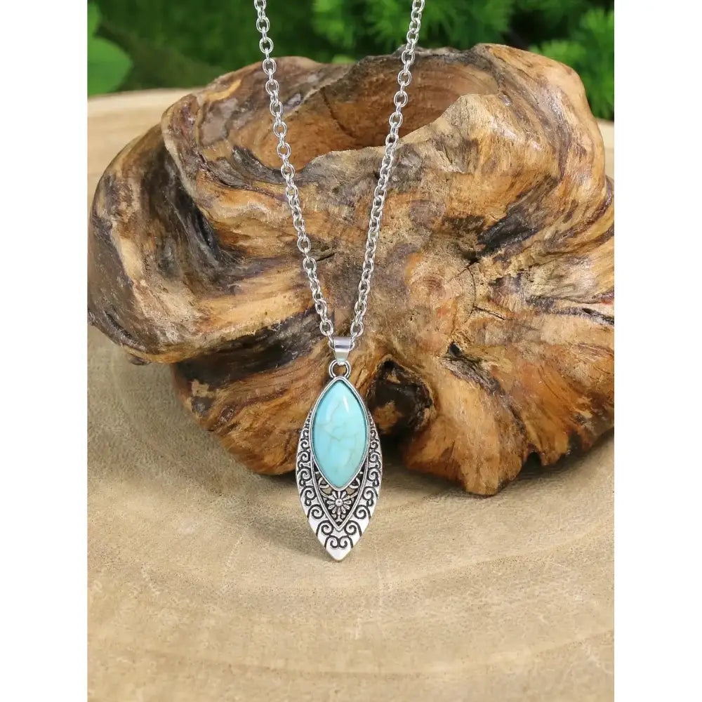 Western Turquoise Necklace Earring Set Vintage Silver Plated Dangle Earrings 23092106 Jewelry