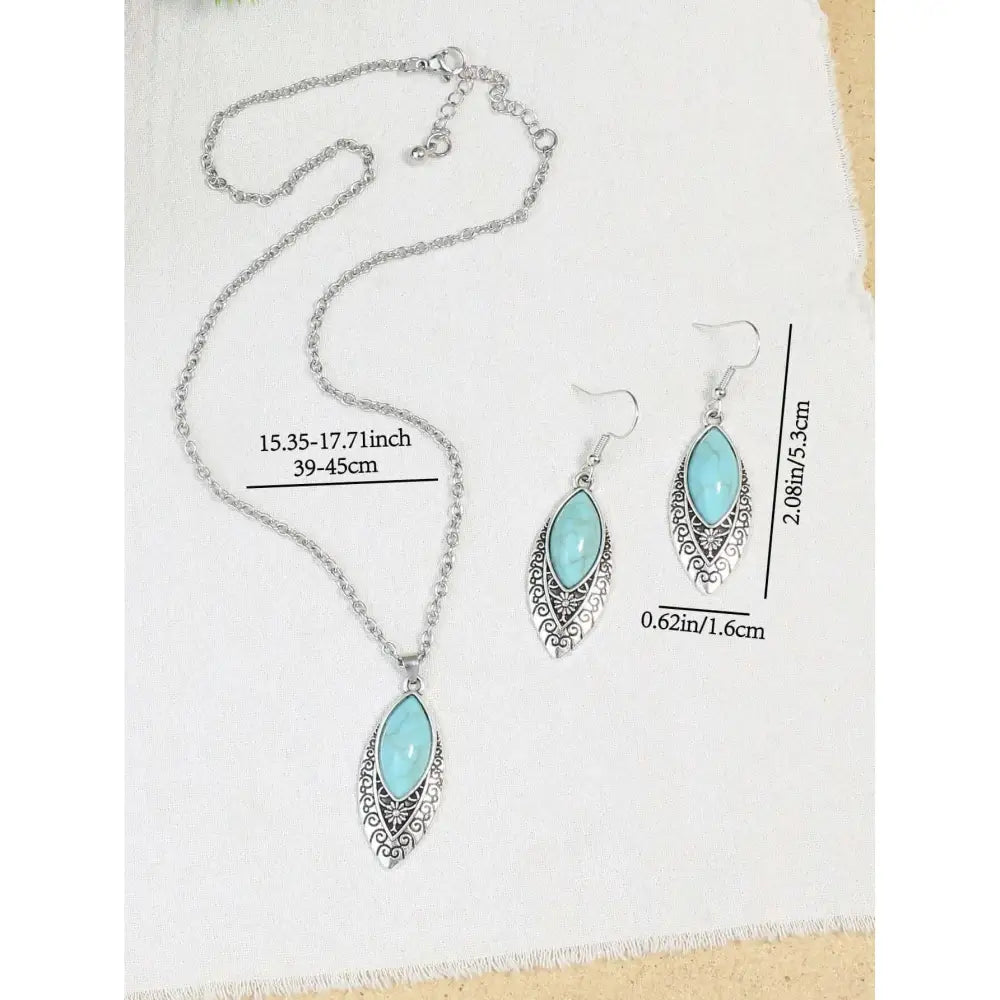 Western Turquoise Necklace Earring Set Vintage Silver Plated Dangle Earrings 23092106 Jewelry