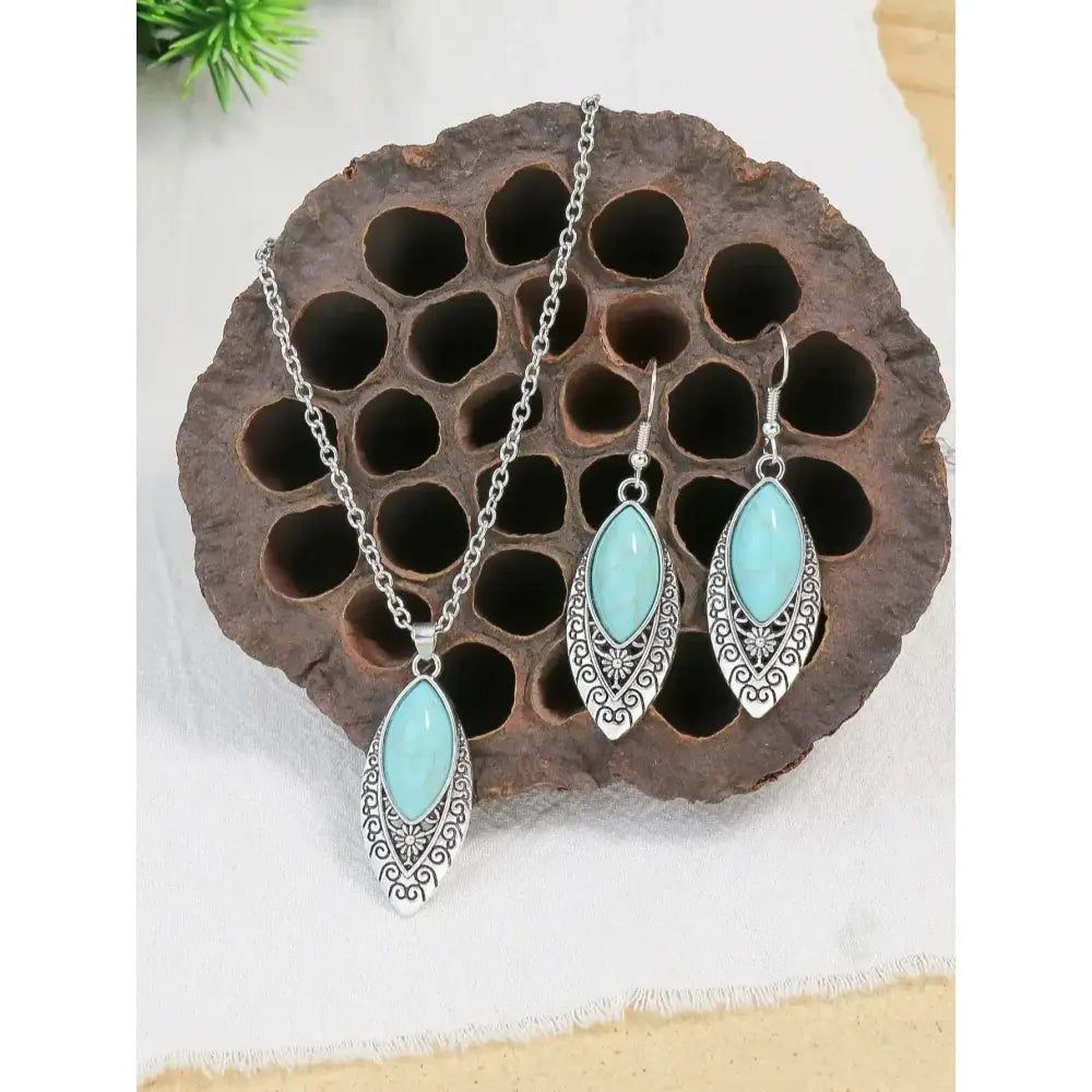 Western Turquoise Necklace Earring Set Vintage Silver Plated Dangle Earrings 23092106 Jewelry