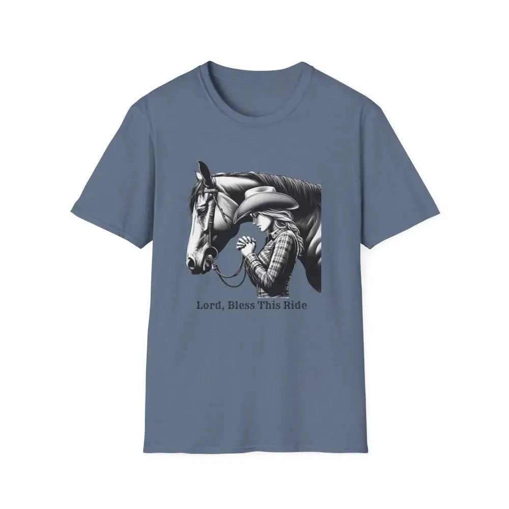 Western Women’s Prayer T-Shirt Equestrian Cowgirl Fashion Gift Country Girl Apparel - S / Heather Indigo - T-Shirt
