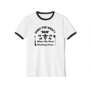 Working Cow’s Funny T-Shirt Apology Humor Tee Farmer Apparel - White/Black / XS - T-Shirt