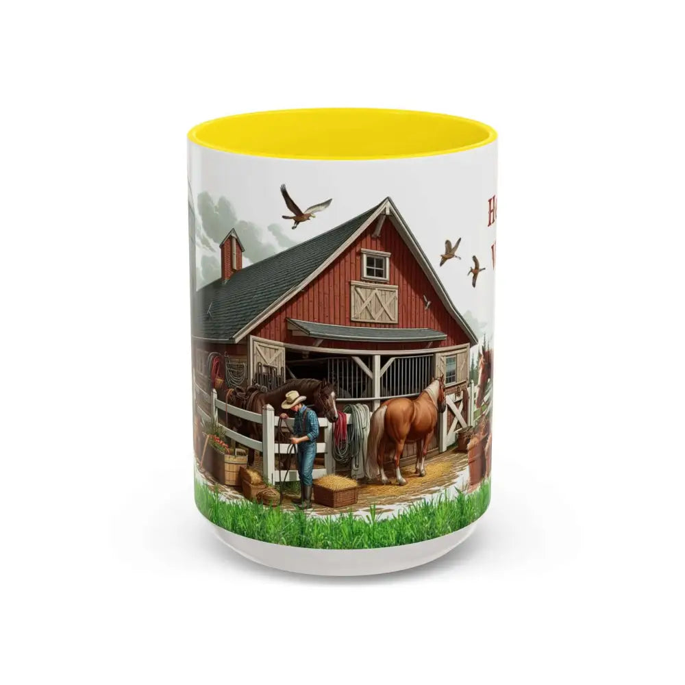 Working Rancher and Cowgirl No Vacation Coffee Mug 15oz / Yellow Mug